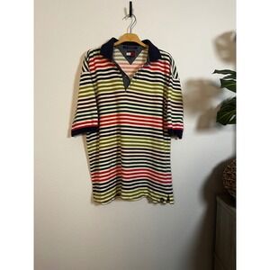 VTG Tommy Hilfiger Mens XL Multi Stripe‎ Short Sleeve Collared Polo Shirt